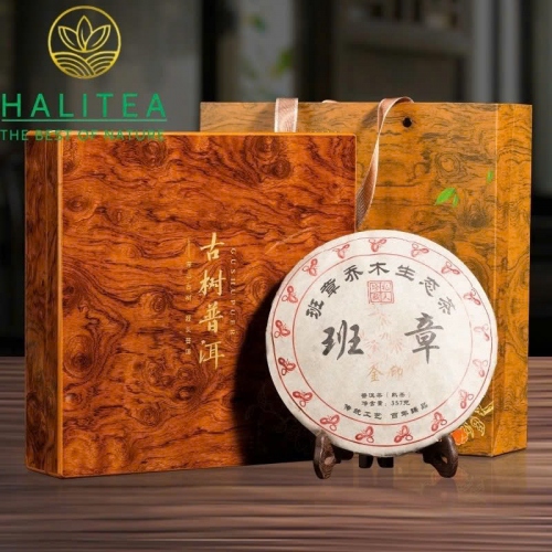 Trà Phổ Nhĩ Chín Mãnh Hải Vân Nam Hộp Gỗ Cao Cấp Bánh 357gr
