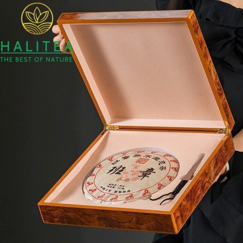 Trà Phổ Nhĩ Chín Mãnh Hải Vân Nam Hộp Gỗ Cao Cấp Bánh 357gr