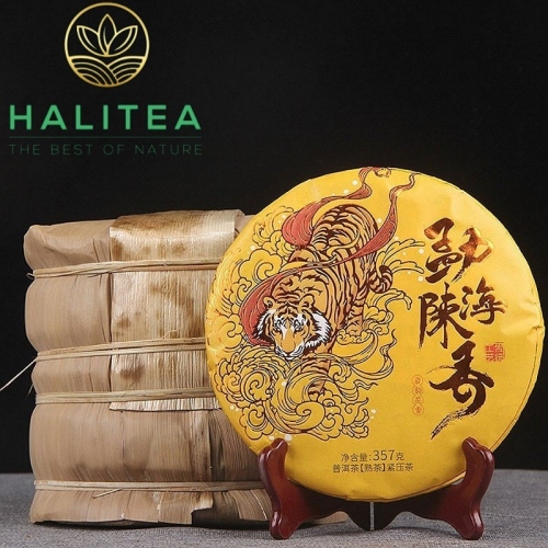 Trà Phổ Nhĩ Chín Mãnh Hải Hổ Vàng 2019 - Bánh 357g