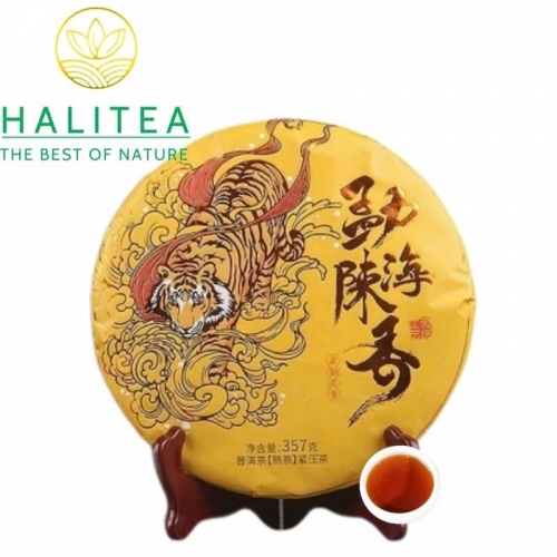 Trà Phổ Nhĩ Chín Mãnh Hải Hổ Vàng 2019 - Bánh 357g