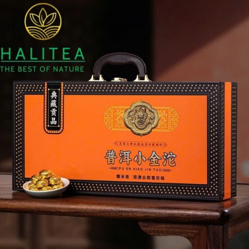 Trà Phổ Nhĩ Chín Tiểu Kim Đà Hương Nếp – Hộp Quà Cát Tường 300g