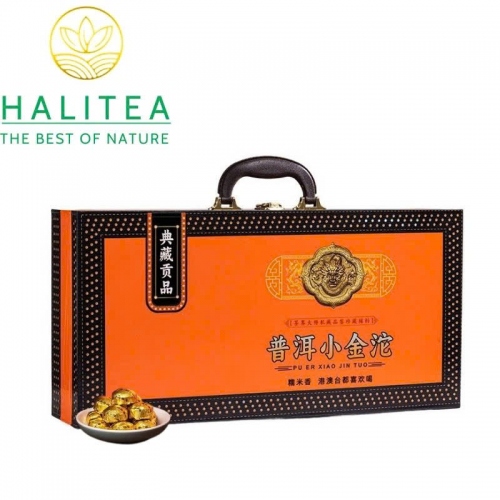 Trà Phổ Nhĩ Chín Tiểu Kim Đà Hương Nếp – Hộp Quà Cát Tường 300g