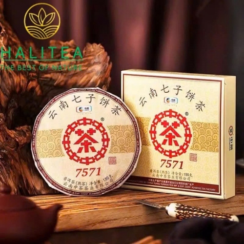 Trà Phổ Nhĩ Chín Trung Trà 7571 (Zhongcha) 2025 – Bánh 150g