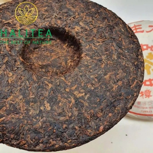 Trà Phổ Nhĩ Chín Trung Trà Hoàng Ấn 1998 (Zhongcha) Dã Sinh Diệp Vũ Mãnh Hải – Bánh 357g