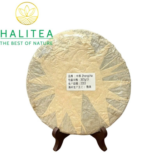 Trà Phổ Nhĩ Chín Trung Trà (Zhongcha) 2003 Cam Hoàng Ấn Mãnh Hải 357g