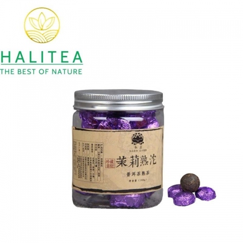 Trà Phổ Nhĩ Chín Viên Ướp Hoa Nhài Hũ 100g