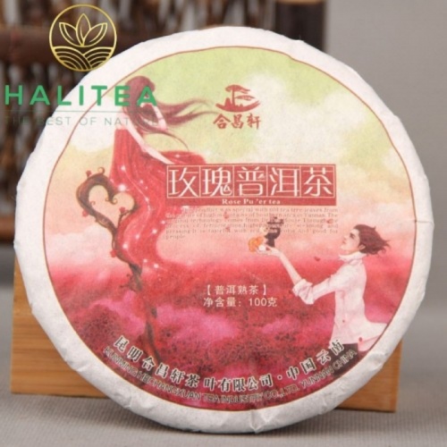 Trà Phổ Nhĩ Hoa Hồng Mãnh Hải Bánh 100Gr
