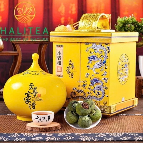 Trà Phổ Nhĩ Quýt (Tiểu Thanh Cam) Tân Hội – Hộp Quà Cung Đình Hoàng Kim 500g