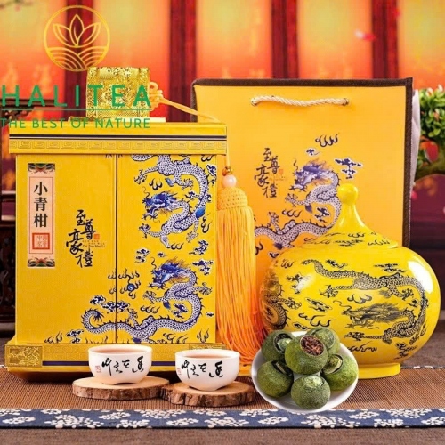 Trà Phổ Nhĩ Quýt (Tiểu Thanh Cam) Tân Hội – Hộp Quà Cung Đình Hoàng Kim 500g