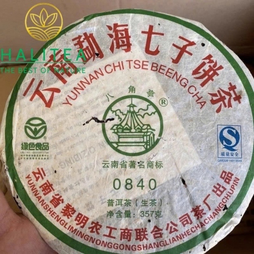Trà Phổ Nhĩ Sống (Ba Jiao Ting) 0840 Bát Giác Đình Lê Minh 2008 – Bánh 357g