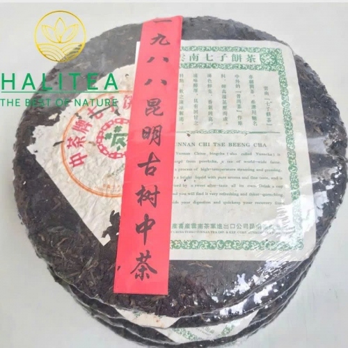 Trà Phổ Nhĩ Sống Cổ Kim Hoa Trung Trà (Zhongcha) 1988 Côn Minh 357g
