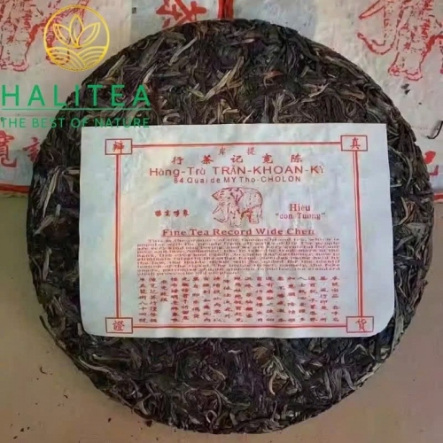 Trà Phổ Nhĩ Sống Hiệu Con Tượng 2003 – Hãng Trà Trần Khoan Ký Sài Gòn Chợ Lớn – Bánh 357g