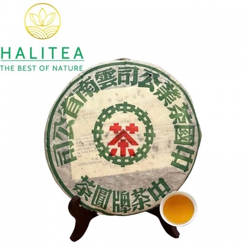 Trà Phổ Nhĩ Sống Trung Trà – Zhongcha Lục Trung Hồng Ấn 1990s – Bánh 357g