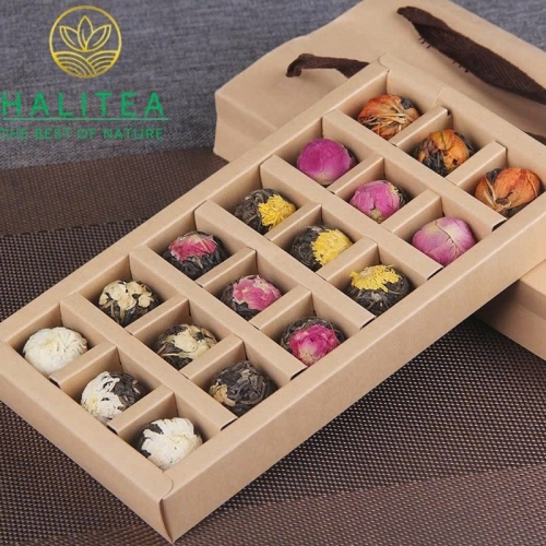 Trà Phổ Nhĩ Sống Viên Long Châu Hoa Tự Nhiên - Hộp 18 Viên