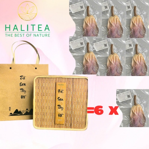 Trà Ướp Sen Tây Hồ Sấy Thăng Hoa Hộp Quà Tặng Tre Cao Cấp