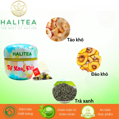 Trà Xanh Đào HALITEA Túi Tam Giác Hộp Thiếc 35gr/ hộp/10 túi