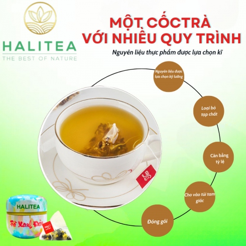 Trà Xanh Đào HALITEA Túi Tam Giác Hộp Thiếc 35gr/ hộp/10 túi