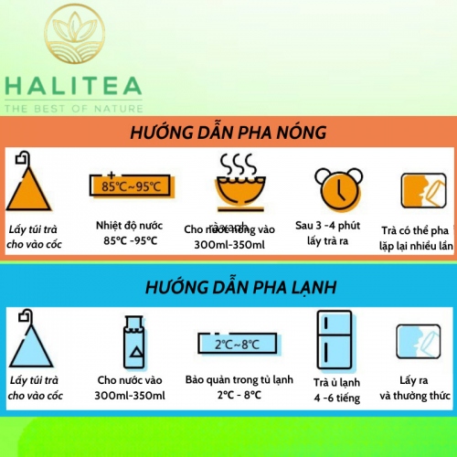 Trà Xanh Đào HALITEA Túi Tam Giác Hộp Thiếc 35gr/ hộp/10 túi