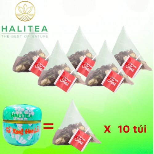 Trà Xanh Hoa Lài HALITEA Túi Tam Giác Hộp Thiếc 30gr/ hộp/10 túi