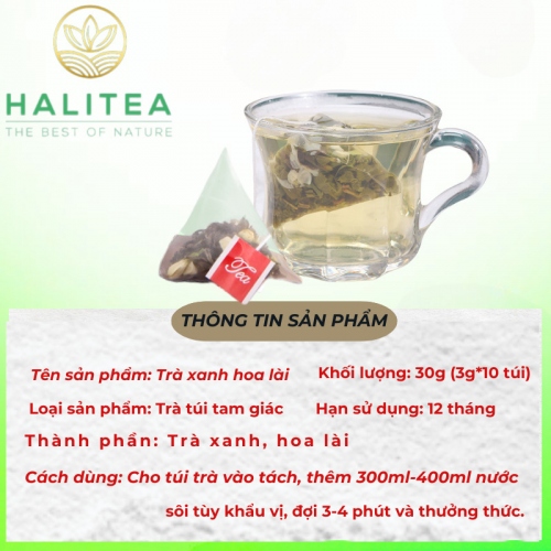 Trà Xanh Hoa Lài HALITEA Túi Tam Giác Hộp Thiếc 30gr/ hộp/10 túi