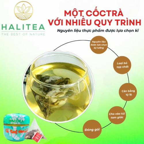 Trà Xanh Hoa Lài HALITEA Túi Tam Giác Hộp Thiếc 30gr/ hộp/10 túi