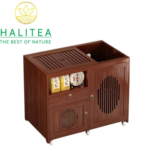 Tủ Pha Trà Bằng Gỗ Bánh Xe Lăn Di Động KT: 66X60X40cm