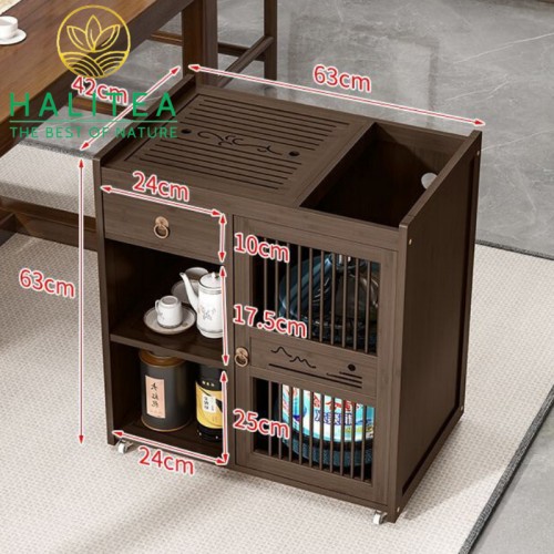 Tủ Pha Trà Di Động Bằng Gỗ Bánh Xe Lăn KT: 69X60X40cm