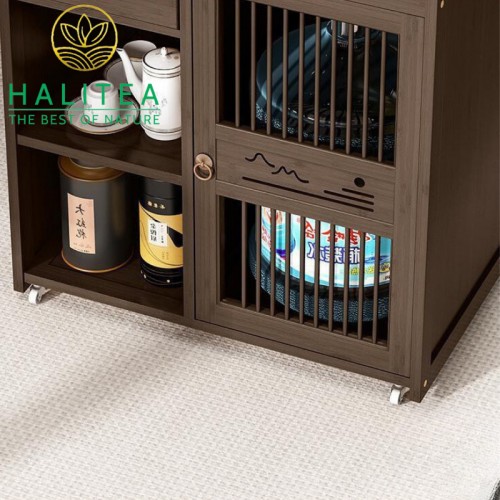 Tủ Pha Trà Di Động Bằng Gỗ Bánh Xe Lăn KT: 69X60X40cm