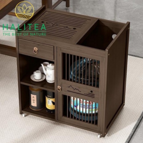 Tủ Pha Trà Di Động Bằng Gỗ Bánh Xe Lăn KT: 69X60X40cm