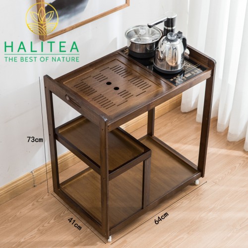 Tủ Pha Trà Di Động Bằng Gỗ Bánh Xe Lăn KT: 73X64X41cm
