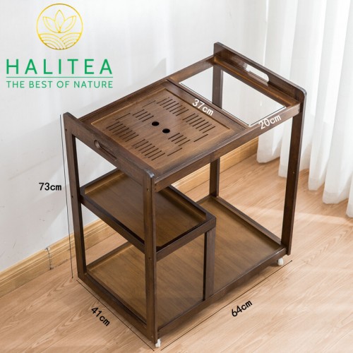 Tủ Pha Trà Di Động Bằng Gỗ Bánh Xe Lăn KT: 73X64X41cm