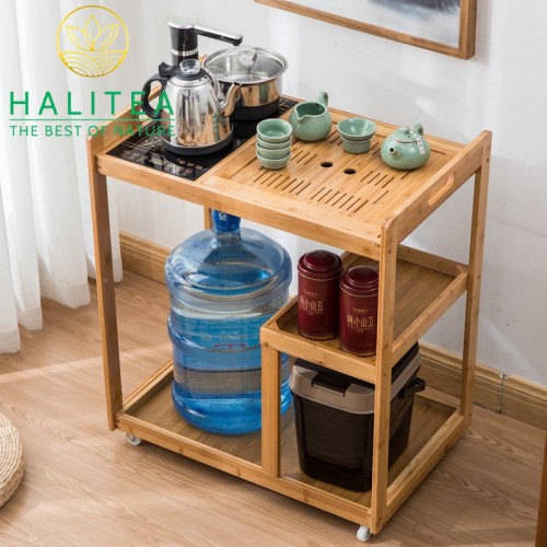 Tủ Pha Trà Di Động Bằng Tre Bánh Xe Lăn KT: 73X64X41cm