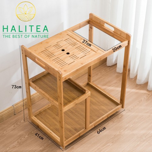 Tủ Pha Trà Di Động Bằng Tre Bánh Xe Lăn KT: 73X64X41cm