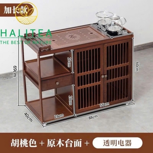 Tủ Pha Trà Di Động Gỗ Óc Chó 88x60x40cm – Bàn Trà Có Bánh Xe Cao Cấp