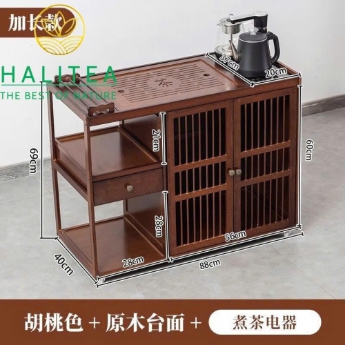 Tủ Pha Trà Di Động Gỗ Óc Chó 88x60x40cm – Bàn Trà Có Bánh Xe Cao Cấp