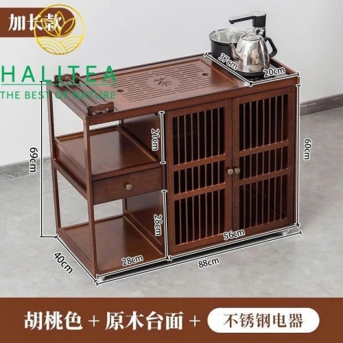 Tủ Pha Trà Di Động Gỗ Óc Chó 88x60x40cm – Bàn Trà Có Bánh Xe Cao Cấp