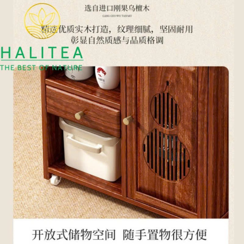 Tủ Trà Gỗ Ô Đàn 1 Cửa 1 Ngăn Kéo Cao Cấp Bánh Xe Lăn Di Động KT: 65X63X33cm