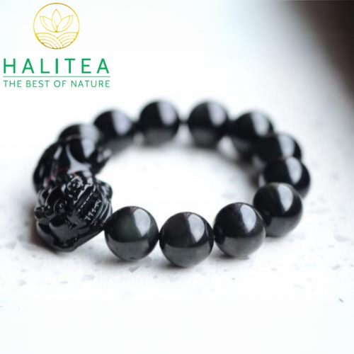 Vòng tay Tỳ Hưu Đá Thiên Nhiên Obsidian Đen 12MM