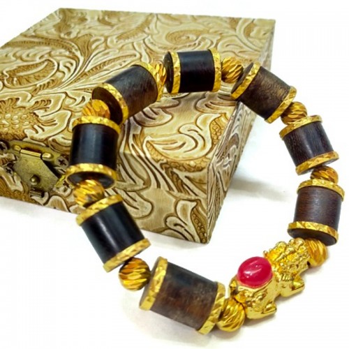 Vòng Trầm Hương Đốt Trúc Mix Mạ Vàng Xi 24k