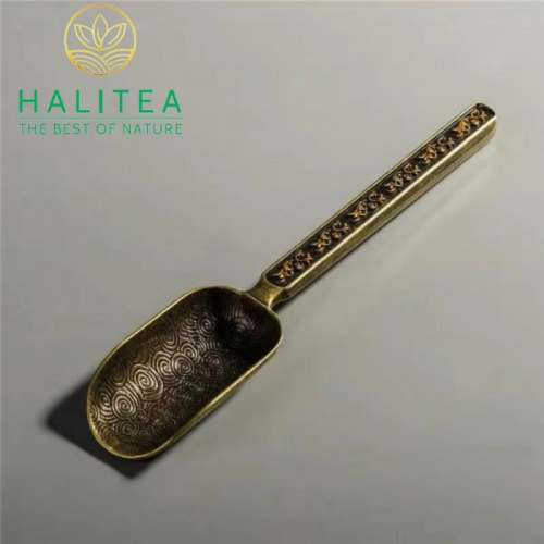 Muỗng Xúc Trà Bằng Đồng Khắc Hoa Văn 16cm